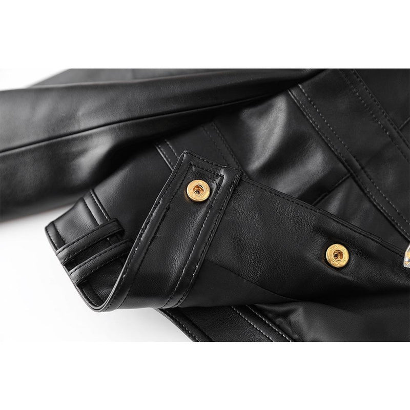 Larisa Black Cropped Faux Leather Jacket