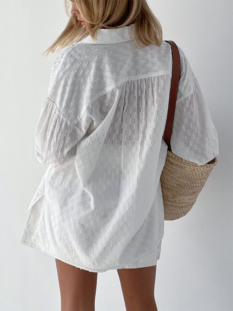 Lavinia White Puff Sleeve Shirt and Shorts Two Piece Set