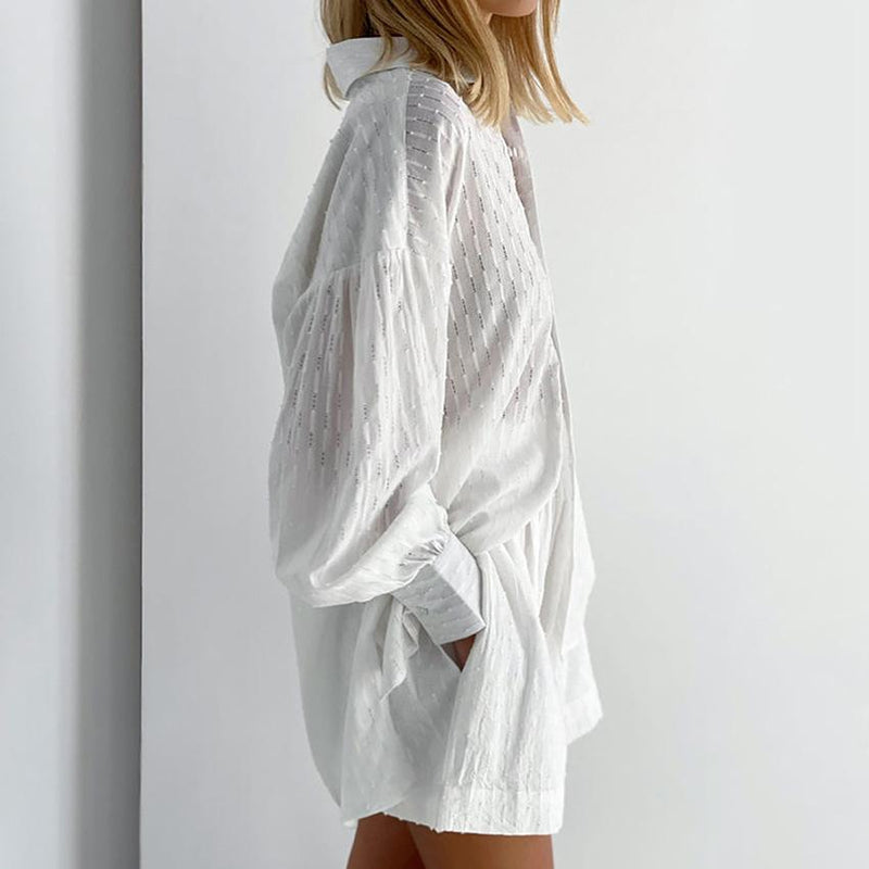 Lavinia White Puff Sleeve Shirt and Shorts Two Piece Set