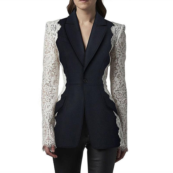 Kiara Black Blazer with Lace Arms