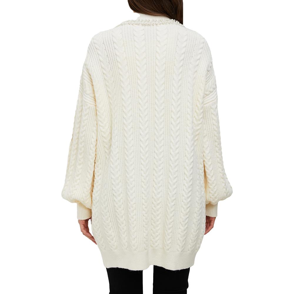 Jasmine White Pearl Trimmed Knit Cardigan