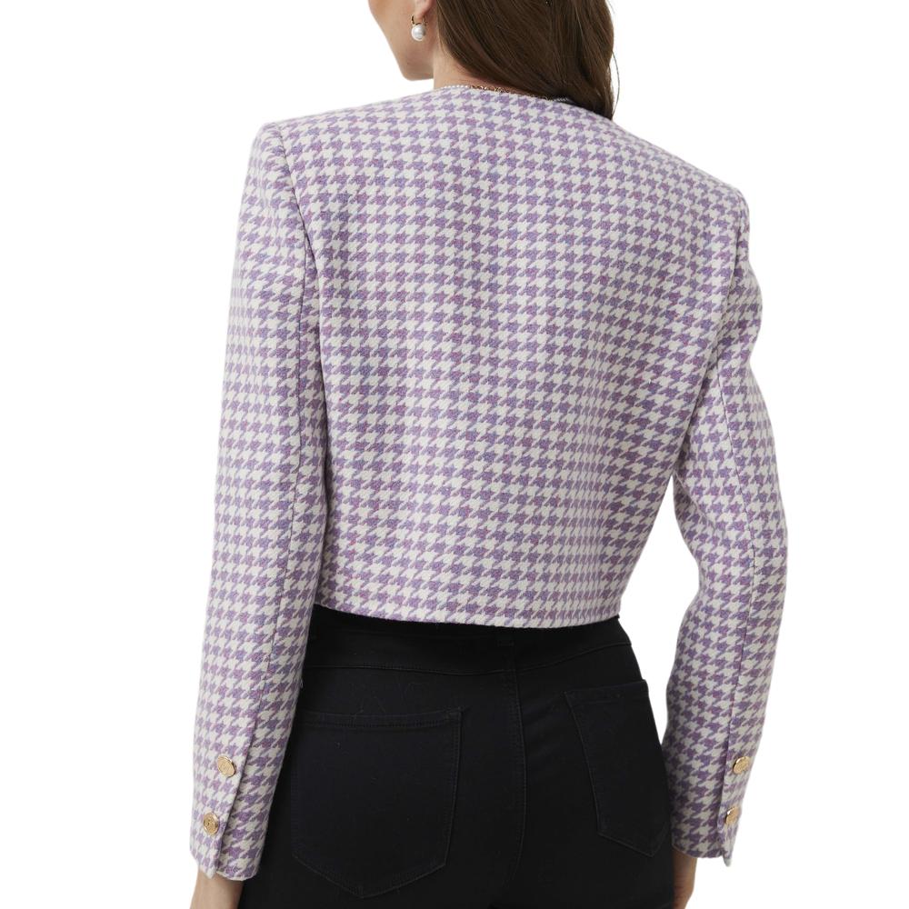 Magnolia Purple Plaid Tweed Houndstooth Cropped Jacket